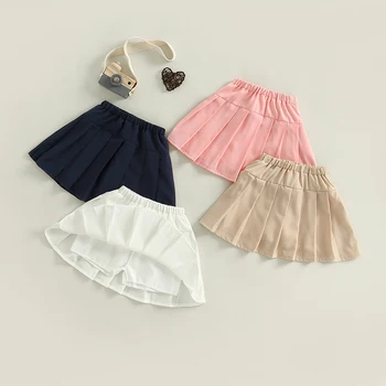2022-09-07 Lioraitiin od 0 do 6 lat Plisowane spódnice dla dziewczynek, Gładkie Elastyczne Mini spódniczki z wysokim stanem, Wiosna Modne Spódnice