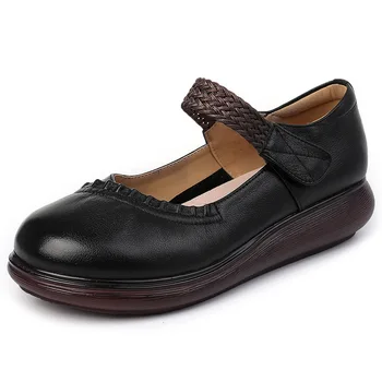 2022 r., Damskie Skórzane buty ręcznie wykonane w stylu retro z wołowej skóry, wygodna, uniwersalna Modne buty na grubej podeszwie, duże Rozmiary, Buty dla matki