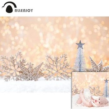 Allenjoy Zima Boże Narodzenie Tło Christmas Party Śnieżynka Gwiazda Drzewo Białe Błyszczące Światła Bokeh Wewnętrzny Tło Фотозона