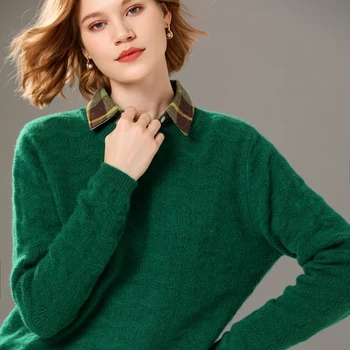 Damski sweter 2021, jesienno-zimowy nowy 100% wełniany codzienny kaszmirowy sweter z okrągłym dekoltem, jednolity damska z dzianiny top hit sprzedaży