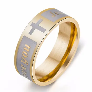MANGOPIEJesus Love You Pierścień z Chrześcijańskim Krzyżem z Tytanowej Stali dla Mężczyzn i Kobiet, Indywidualne Pierścień Indywidualną Pierścień, Pierścień z Wygrawerowanym