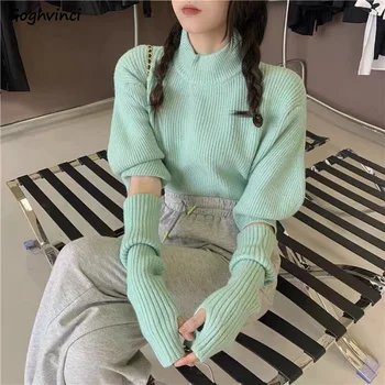 Swetry Damskie Jesień Wiosna 2022 Czysty Jednolity Sexy Projekt Dzianiny Prosty Przezroczyste Wysoki Kołnierz Koreańskiej Uliczna Moda Y2K Sweter
